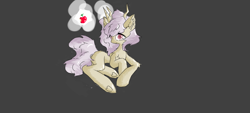 Size: 2400x1080 | Tagged: safe, artist:笑傲法, imported from derpibooru, oc, oc only, pony, unicorn, apple, food, gray background, horn, lying down, magic, magic aura, on side, simple background, solo, telekinesis