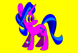 Size: 1316x900 | Tagged: safe, artist:msponies, imported from derpibooru, starlight glimmer, pony, unicorn, bracelet, female, g4, jewelry, looking sideways, mare, ms paint, pansexual pride flag, pride, pride flag, requested art, simple background, smiling, solo, tail, yellow background