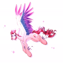 Size: 2048x2048 | Tagged: safe, artist:adel_sz_, imported from derpibooru, zipp storm, pegasus, pony, adorazipp, colored wings, cute, eye clipping through hair, eyebrows, eyebrows visible through hair, female, g5, high res, looking at you, mare, multicolored wings, simple background, smiling, smiling at you, solo, sparkles, white background, wings