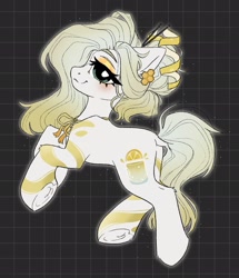 Size: 1762x2048 | Tagged: safe, artist:madkadd, imported from derpibooru, oc, oc only, earth pony, pony, alcohol, blushing, cocktail, drink, female, food, honey, lemon, looking at you, mare, ponified, smiling, solo, underhoof