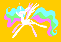 Size: 1316x900 | Tagged: safe, artist:msponies, imported from derpibooru, princess celestia, alicorn, pony, eyes closed, female, g4, happy, mare, ms paint, requested art, simple background, smiling, solo, spread wings, tail, wings, yellow background