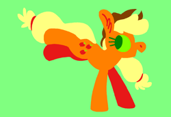 Size: 1316x900 | Tagged: safe, artist:msponies, imported from derpibooru, applejack, earth pony, pony, applejack's hat, bucking, colorful, cowboy hat, ear fluff, eyestrain warning, februpony, female, g4, green background, green sclera, hat, looking back, mare, ms paint, needs more saturation, profile, saturated, simple background, solo, tail