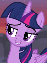 Size: 691x912 | Tagged: safe, imported from derpibooru, screencap, twilight sparkle, alicorn, pony, it ain't easy being breezies, season 4, cropped, female, folded wings, lidded eyes, mare, smiling, smug, smuglight sparkle, twilight sparkle (alicorn), wings