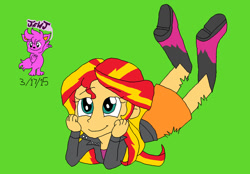 Size: 1024x713 | Tagged: safe, artist:stella-exquisa, imported from derpibooru, sunset shimmer, human, equestria girls, cute, grass, lying down, shimmerbetes, simple background, solo