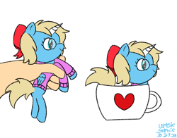 Size: 948x744 | Tagged: safe, artist:ideletedsystem64, imported from derpibooru, alicorn, pony, blonde mane, blue mane, bow, clothes, commission, cup, female, hair bow, heart, hoodie, mare, solo, teacup, ych result