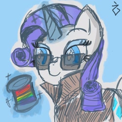 Size: 2048x2048 | Tagged: safe, artist:marzipun, imported from derpibooru, rarity, pony, unicorn, female, sunglasses, thread, yarn