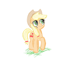 Size: 1654x1446 | Tagged: safe, artist:marzipun, imported from derpibooru, applejack, earth pony, pony, grass, simple background, solo
