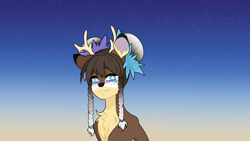 Size: 1920x1080 | Tagged: safe, artist:mari_deer, imported from derpibooru, oc, deer, deer pony, original species, deer oc, glasses, horn, non-pony oc, solo