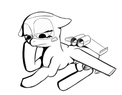 Size: 1937x1522 | Tagged: artist needed, safe, imported from derpibooru, oc, oc only, oc:blitz, original species, plane pony, a-10 thunderbolt ii, bored, hoof on cheek, looking down, lying down, monochrome, outlines only, plane, prone, simple background, solo, white background