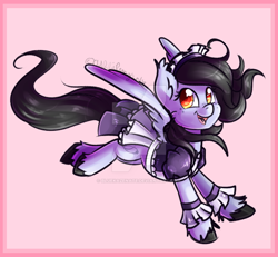 Size: 800x738 | Tagged: safe, artist:bluekazenate, imported from derpibooru, oc, oc only, oc:tail, pegasus, pony, chibi, clothes, commission, maid, solo, watermark