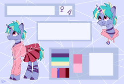 Size: 2500x1700 | Tagged: safe, artist:lambydwight, imported from derpibooru, oc, oc only, pony, unicorn, clothes, hoodie, reference sheet, skirt, solo