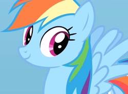 Size: 1400x1035 | Tagged: safe, imported from derpibooru, screencap, rainbow dash, pegasus, pony, season 1, sonic rainboom (episode), cloud, cloudsdale, cropped, cute, dashabetes, female, mare, sky, smiling, solo, spread wings, wings