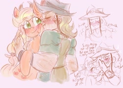 Size: 2841x2047 | Tagged: safe, artist:mimiporcellini, imported from derpibooru, applejack, human, colored sketch, crossover, crossover shipping, hol horse, holjack, human male, interspecies, jojo's bizarre adventure, male, shipping