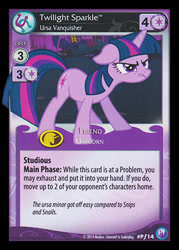 Size: 344x480 | Tagged: safe, imported from derpibooru, twilight sparkle, pony, unicorn, boast busters, canterlot nights, ccg, enterplay, floppy ears, merchandise, solo, trading card, unicorn twilight