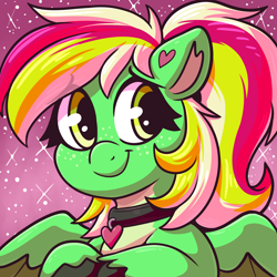 Size: 3000x3000 | Tagged: safe, artist:graphene, imported from derpibooru, oc, oc only, oc:gumdrops, pegasus, pony, collar, commission, female, freckles, mare, smiling, solo
