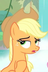 Size: 442x666 | Tagged: safe, imported from derpibooru, screencap, applejack, earth pony, sounds of silence, cropped, solo, water, waterfall