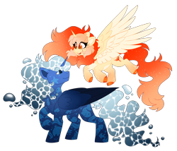 Size: 6918x5917 | Tagged: safe, artist:crazysketch101, imported from derpibooru, oc, oc only, oc:abyss deep, oc:phoenix bright, alicorn, fish, pony, flying, simple background, standing, transparent background