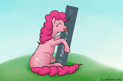 Size: 500x330 | Tagged: safe, artist:el-yeguero, imported from derpibooru, pinkie pie, earth pony, pony, cute, diapinkes, eyes closed, female, licking, mare, milestone, signature, sitting, solo, tongue out