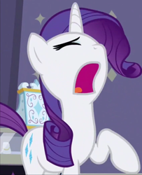 Size: 470x578 | Tagged: safe, imported from derpibooru, screencap, rarity, pony, unicorn, fake it 'til you make it, season 8, spoiler:s08, cropped, cute, eyes closed, faic, female, great moments in animation, mare, marshmelodrama, open mouth, raised hoof, raribetes, rarity being rarity, solo