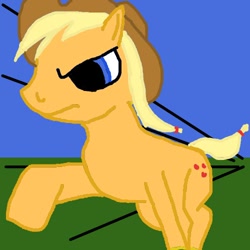 Size: 500x500 | Tagged: safe, artist:jimthecactus, imported from derpibooru, applejack, earth pony, pony, female, mare, running, solo, wrong eye color