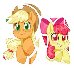 Size: 1280x1162 | Tagged: safe, artist:imaplatypus, imported from derpibooru, apple bloom, applejack, earth pony, pony, apple sisters, female, filly, foal, mare, siblings, simple background, sisters, white background