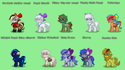 Size: 1037x585 | Tagged: safe, imported from derpibooru, flutterbye, oc, oc:angel, oc:gardenia, oc:meadow gale, oc:midnight angel, oc:misty dream, oc:nibbles, oc:starry, alicorn, bat pony, fly, fly-der, hybrid, insect, kirin, monster pony, moth, mothpony, original species, pegasus, pony, spider, spiderpony, fallout equestria, fallout equestria: project horizons, artificial alicorn, ashes town, blank, blue alicorn (fo:e), bow, fanfic art, female, game screencap, hair bow, snow, snowpony, species swap, yakutian horse