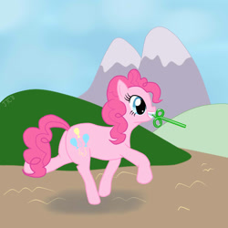 Size: 1024x1024 | Tagged: safe, artist:jimthecactus, imported from derpibooru, pinkie pie, earth pony, pony, crazy straw, drinking straw, female, mare, mouth hold, solo, trotting