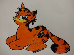 Size: 1080x810 | Tagged: safe, artist:vickycmarie, imported from derpibooru, oc, pony, unicorn, garfield, sketch, traditional art