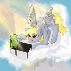 Size: 2048x2048 | Tagged: safe, artist:st4r_b1t, imported from derpibooru, derpy hooves, frog, cloud, light