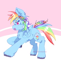 Size: 2000x2000 | Tagged: safe, artist:funnyhat12, imported from derpibooru, rainbow dash, pegasus, pony, cloven hooves, gradient background, solo
