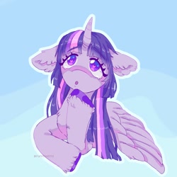 Size: 1500x1500 | Tagged: safe, artist:funnyhat12, imported from derpibooru, twilight sparkle, alicorn, pony, :o, bust, gradient background, hoof on chin, open mouth, portrait, solo, twilight sparkle (alicorn)