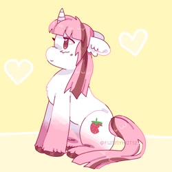 Size: 1500x1500 | Tagged: safe, artist:funnyhat12, imported from derpibooru, oc, oc only, oc:strawberry smoothie (funnyhat12), pony, unicorn, gradient background, sitting, solo