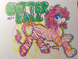 Size: 2048x1536 | Tagged: safe, artist:sc00p_ie, imported from derpibooru, oc, crayon drawing, irl, photo, pronouns, stripes, tail, traditional art