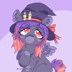 Size: 1500x1500 | Tagged: safe, artist:funnyhat12, imported from derpibooru, oc, oc only, pegasus, pony, candle, gradient background, hat, solo, witch hat