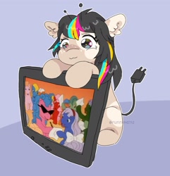 Size: 1474x1529 | Tagged: safe, artist:funnyhat12, imported from derpibooru, oc, earth pony, pony, my little pony tales, g1, group, television, watching tv