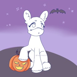 Size: 1500x1500 | Tagged: safe, artist:funnyhat12, imported from derpibooru, bat, earth pony, pony, halloween, holiday, jack-o-lantern, pumpkin, sitting, ych example, your character here