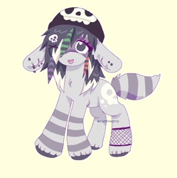 Size: 1799x1805 | Tagged: safe, artist:funnyhat12, imported from derpibooru, oc, oc only, earth pony, pony, adoptable, beanie, ear piercing, fishnet clothing, hat, piercing, simple background, solo