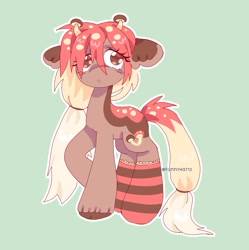 Size: 1799x1805 | Tagged: safe, artist:funnyhat12, imported from derpibooru, oc, oc only, earth pony, pony, adoptable, clothes, cloven hooves, hair tie, simple background, socks, solo, striped socks