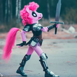 Size: 1024x1024 | Tagged: safe, imported from derpibooru, pinkie pie, anthro, ai content, ai generated, armor, female, mare, sword, weapon