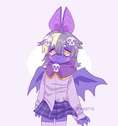 Size: 900x960 | Tagged: safe, artist:funnyhat12, imported from derpibooru, oc, oc only, oc:belfry, anthro, bat pony, clothes, gradient background, solo