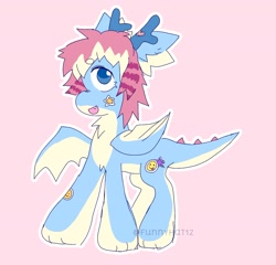 Size: 1550x1485 | Tagged: safe, artist:funnyhat12, imported from derpibooru, oc, oc only, dracony, dragon, hybrid, pony, adoptable, countershading, simple background, solo, sticker