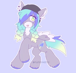 Size: 1550x1485 | Tagged: safe, artist:funnyhat12, imported from derpibooru, oc, oc only, pegasus, pony, adoptable, beanie, ear piercing, hat, piercing, simple background, solo