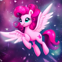 Size: 1024x1024 | Tagged: safe, imported from derpibooru, pinkie pie, pegasus, ai content, ai generated, female, mare, space