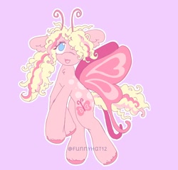 Size: 1550x1485 | Tagged: safe, artist:funnyhat12, imported from derpibooru, oc, oc only, butterfly, butterfly pony, hybrid, pony, adoptable, simple background, solo