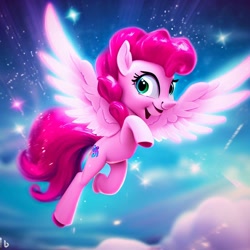 Size: 1024x1024 | Tagged: safe, imported from derpibooru, pinkie pie, pegasus, ai content, ai generated, female, machine learning abomination, mare, multiple mouths, space