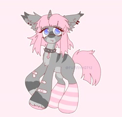 Size: 1550x1485 | Tagged: safe, artist:funnyhat12, imported from derpibooru, oc, oc only, pony, unicorn, adoptable, bandaid, clothes, collar, countershading, cross, ear piercing, piercing, simple background, socks, solo, striped socks