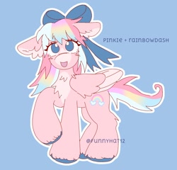 Size: 1550x1485 | Tagged: safe, artist:funnyhat12, imported from derpibooru, oc, oc only, pegasus, pony, adoptable, bow, fusion, hair bow, simple background, solo