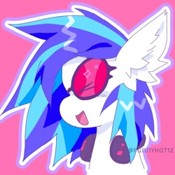 Size: 2000x2000 | Tagged: safe, artist:funnyhat12, imported from derpibooru, dj pon-3, vinyl scratch, pony, unicorn, bust, glasses, headphones, simple background, solo