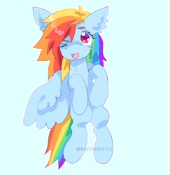 Size: 1460x1500 | Tagged: safe, artist:funnyhat12, imported from derpibooru, rainbow dash, pegasus, pony, female, looking at you, one eye closed, simple background, solo, wink, winking at you