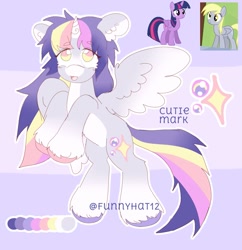 Size: 1531x1584 | Tagged: safe, artist:funnyhat12, imported from derpibooru, derpy hooves, twilight sparkle, alicorn, pegasus, pony, unicorn, female, fusion, gradient background, twilight sparkle (alicorn)
